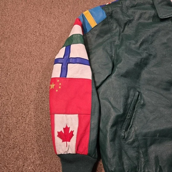 Vintage American Toons Olympics Leather Jacket XL 1996 Atlanta Embroidered Flags - Picture 4 of 10